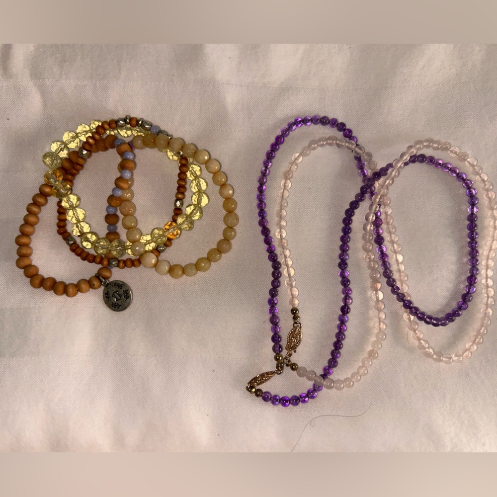 Purple and Gold Beaded Bracelet Set